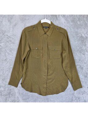 Broadway & Broome Button Up Shirt Womens XS Green Collared Long Sleeve Silk